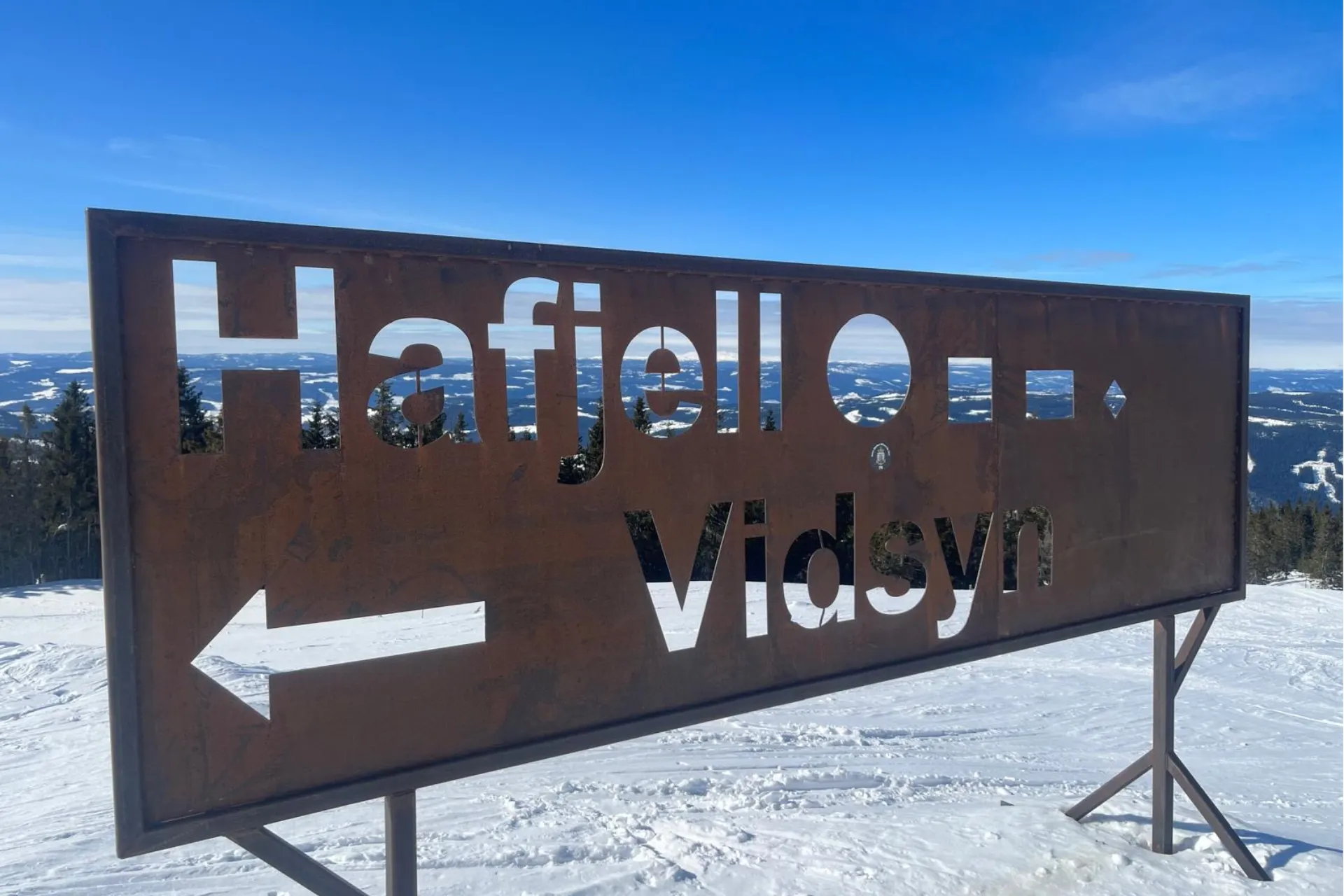 Foto van het naambordje Hafjell in Noorwegen