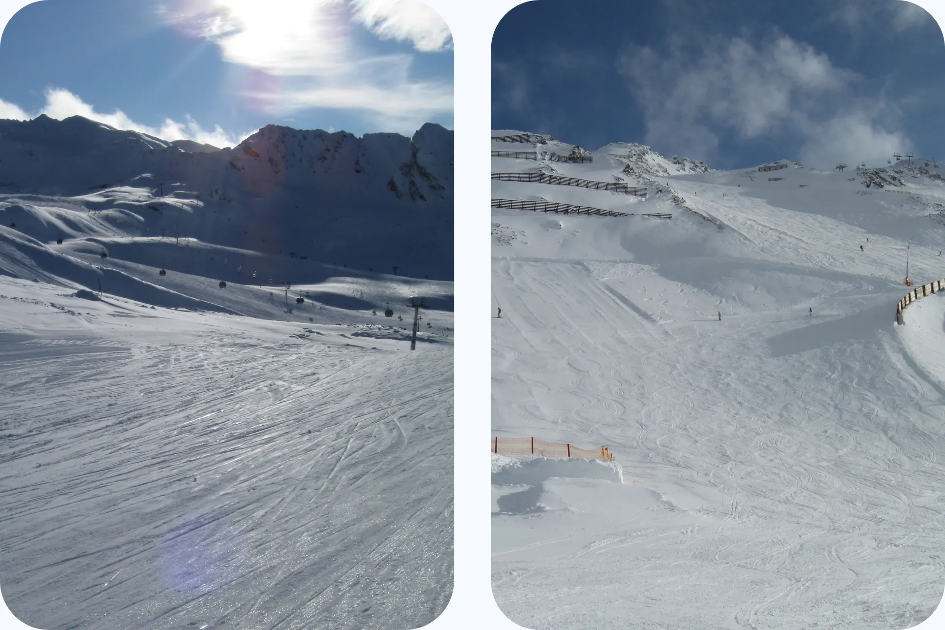 Twee afbeelding met op beide brede pistes in Obergurgl