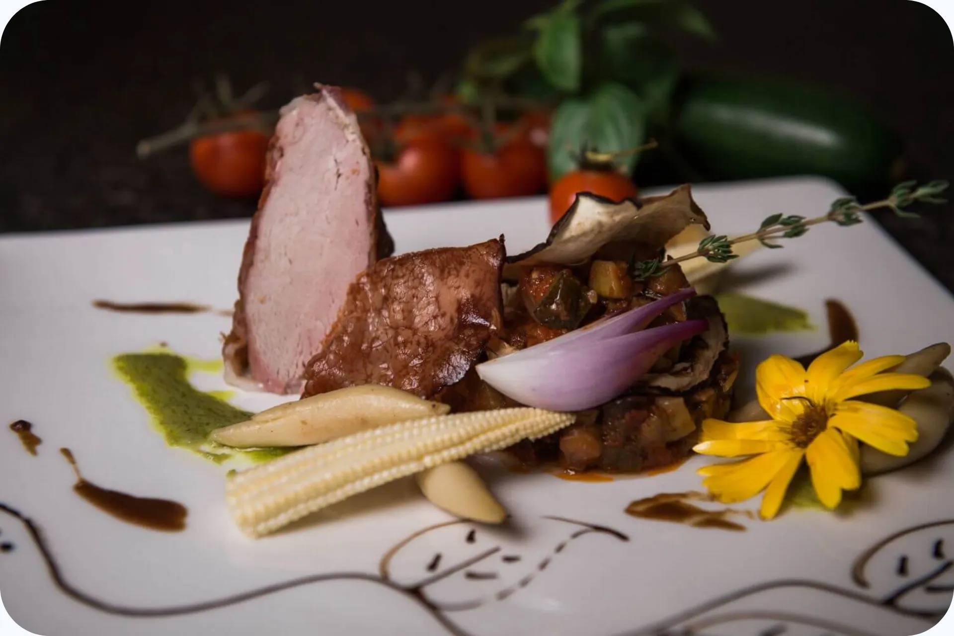 Een gerecht van het diner in hotel Alpendorf in Oostenrijk