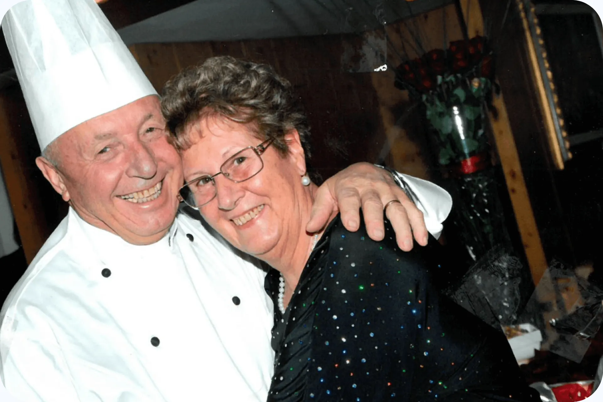 Nani en Lucia die hotel Baita Montana hebben opgericht in de jaren 70 in Livigno.