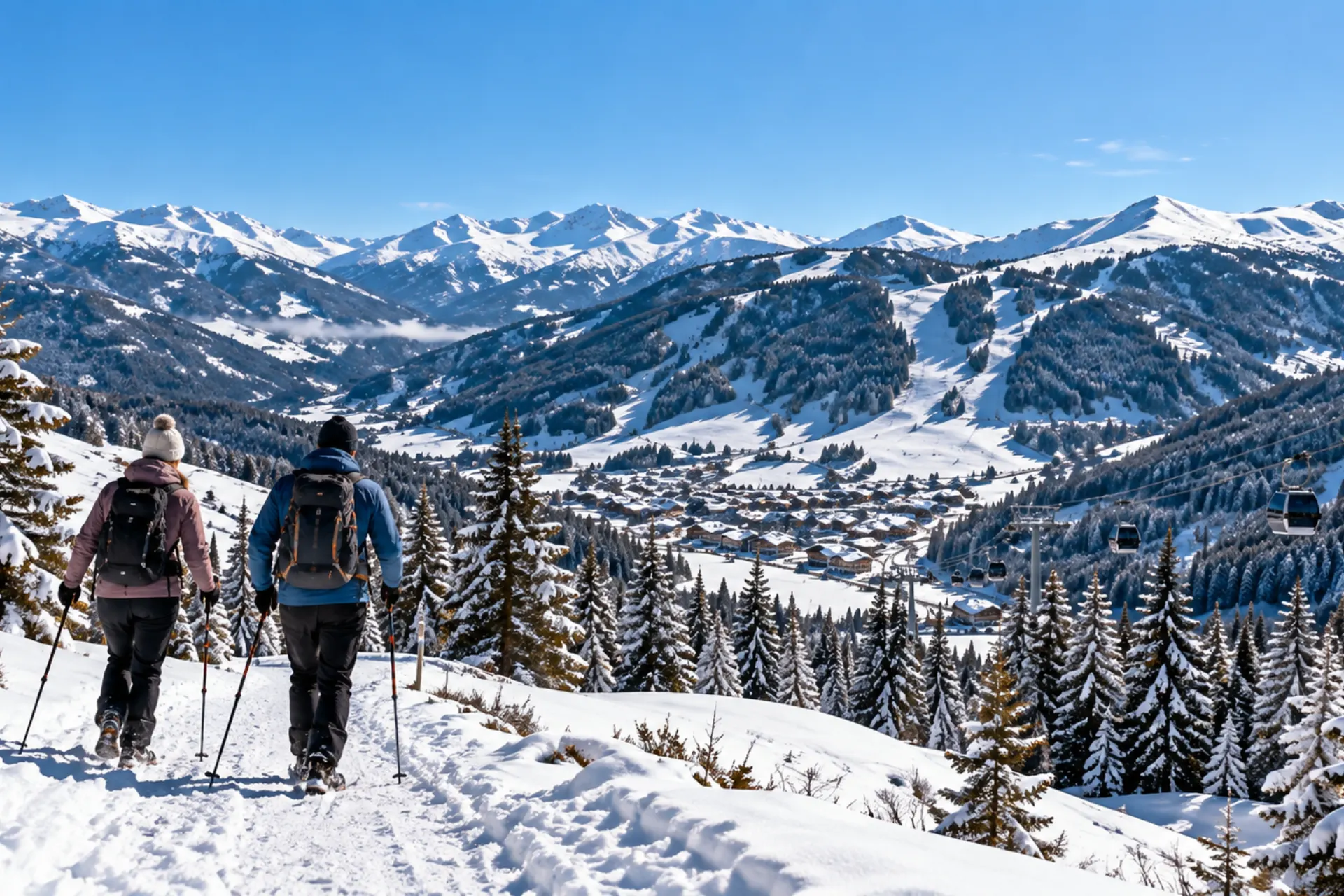 Een stel die een winterwandeling maakt