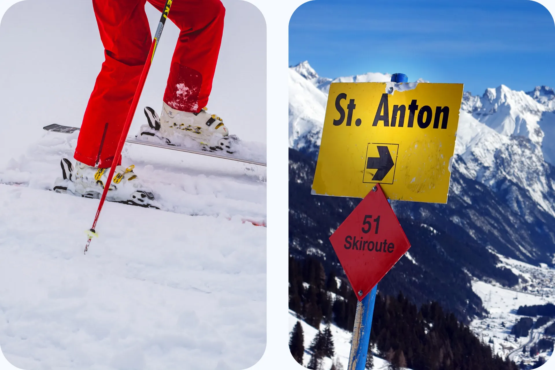 Collage foto's van skiën in St. Anton.