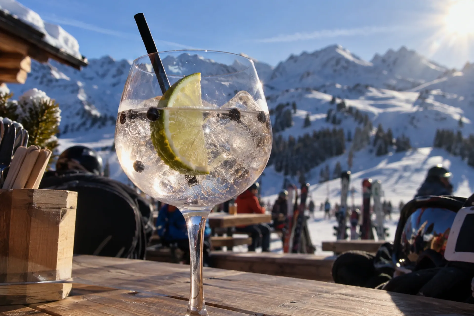Een alcoholisch drankje genaamd: Gin Tonic op de piste van Italië