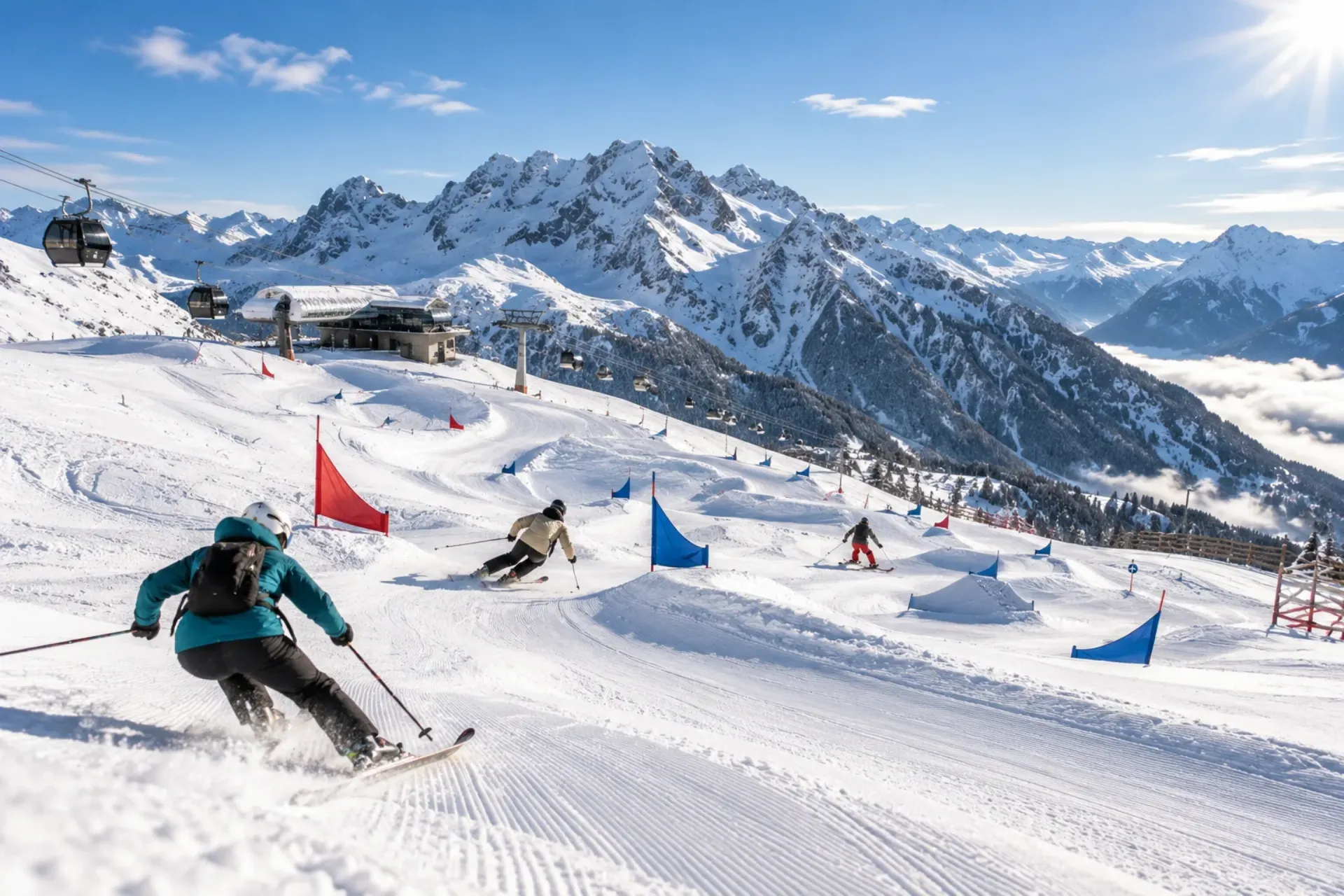 SKiërs die aan het cross-strecken zijn