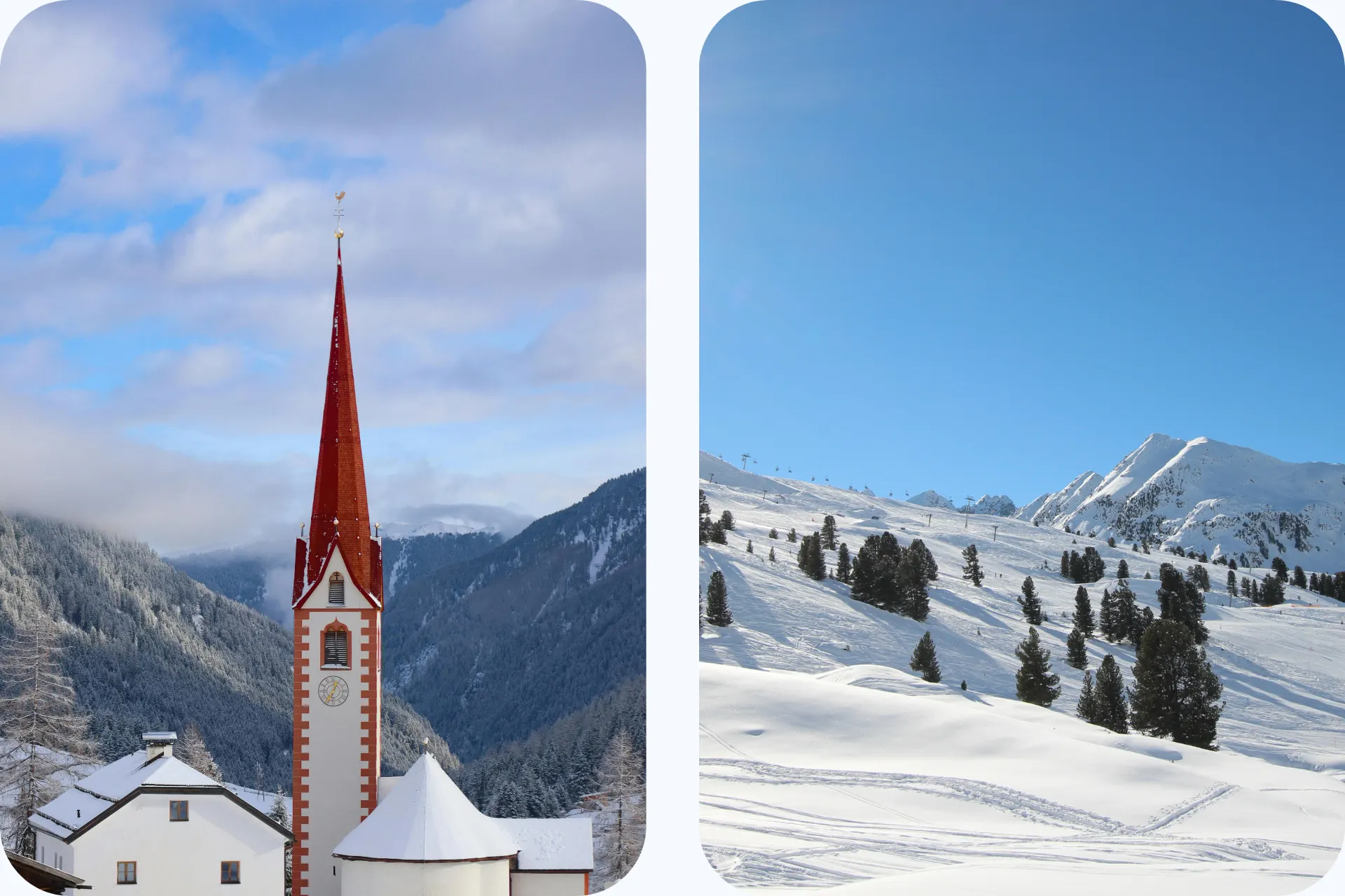 Kerk en skigebied van Kühtai in Oostenrijk