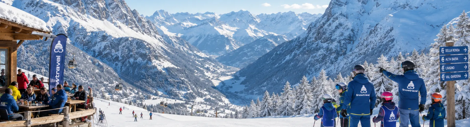 Groepje op de piste met een hesje van snowtravel