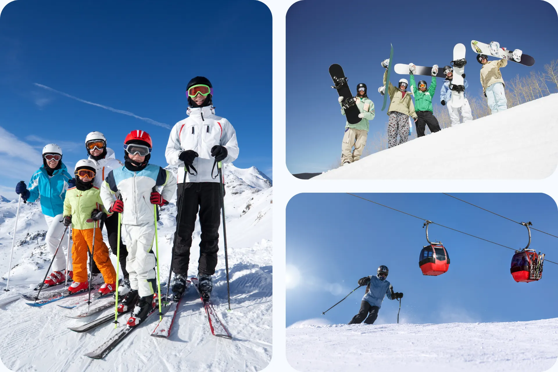 Verschillende groepen op de piste, klaar voor de afdaling